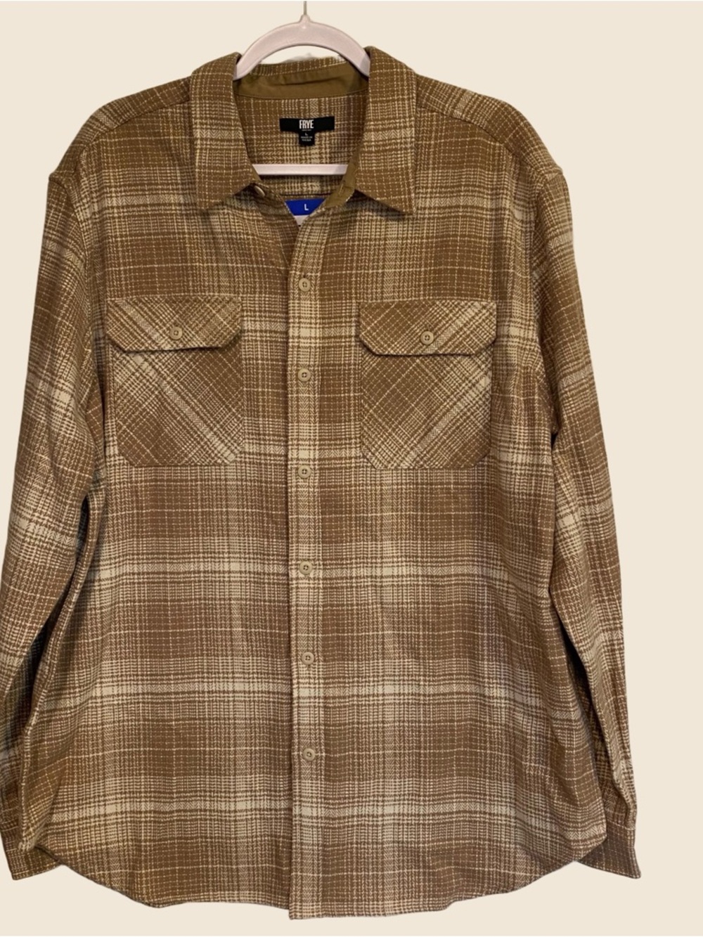 Frye Men’s Button-Up Utility Long Sleeve Shirt - Large NWT Tan and Cream